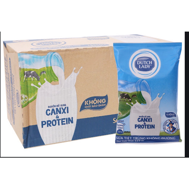 Thùng 48 bịch sữa tiệt trùng không đường Dutch Lady Canxi & Protein 180ml