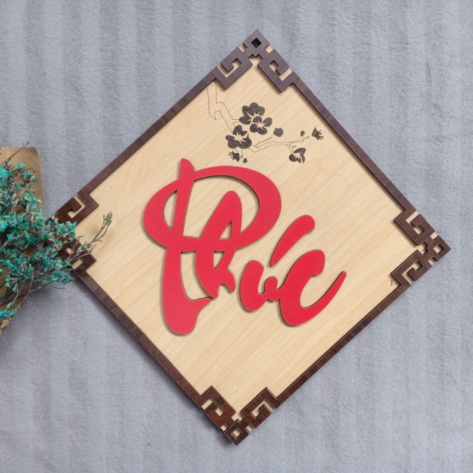 Tranh Gỗ Thư Pháp Phúc Lộc Thọ - Trang Trí Tết - Liễng Treo Năm Mới