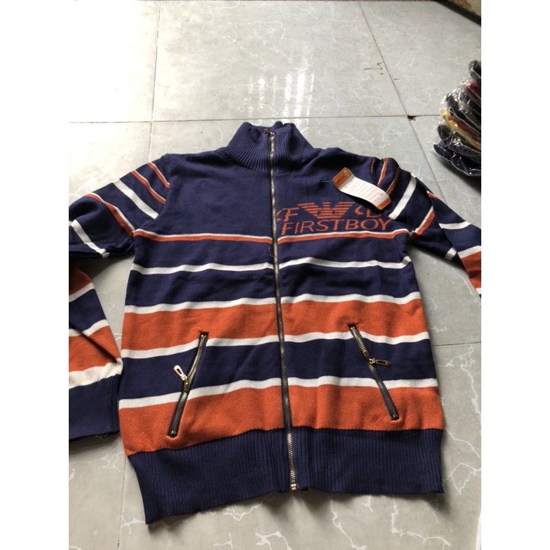 Áo khoác len sọc dây kéo túi