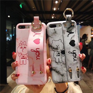 Ốp điện thoại họa tiết vân đá in hình gấu Brown / thỏ Cony đáng yêu cho iPhone X 6 Plus 6s Plus 7 Plus 8 Plus