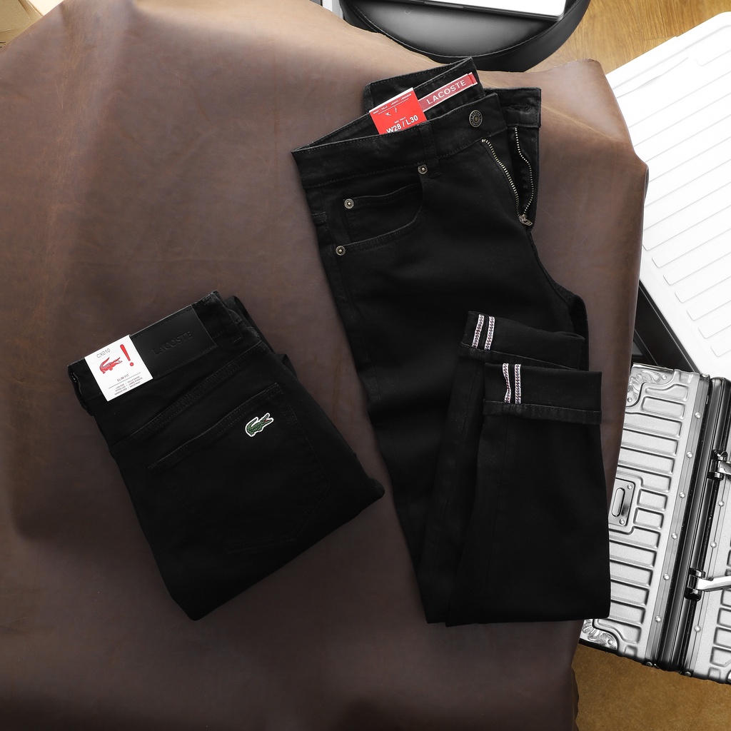 Quần Jean Nam LACOSTE LIVE Màu Full Đen 2023 Form SlimFit Mềm Mịn Co Giãn Hàng Xuất Xịn Có Big Size