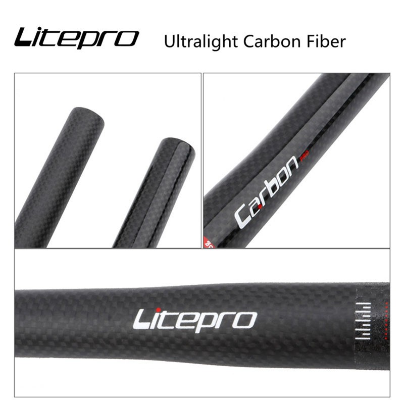 Tay lái xe đạp Litepro Sợi carbon 25,4mm * 580 Tay lái phẳng ngang Tay lái thẳng cho xe đạp gấp Fohon JAVA Brompton 3Sixty Fonhon