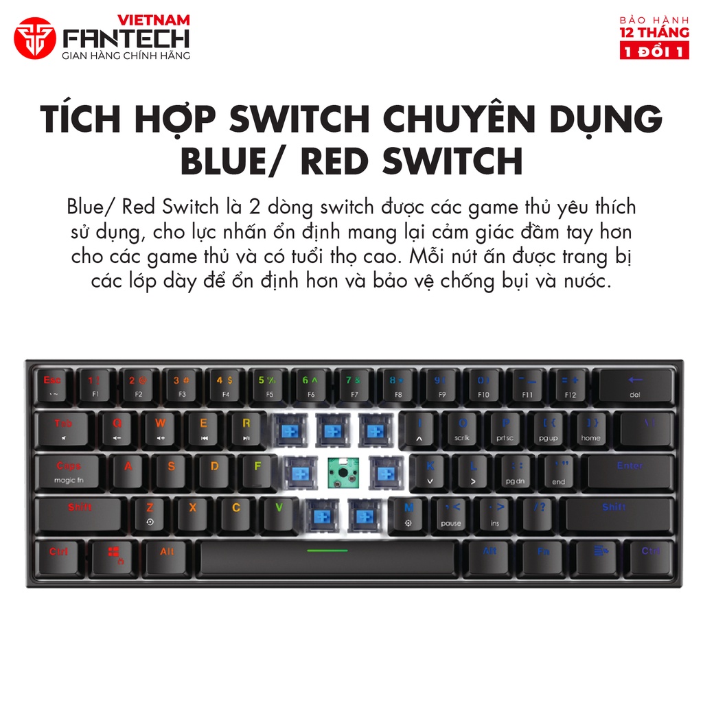 Bàn Phím Cơ Gaming FANTECH MK857 MAXFIT61 Hỗ Trợ Hotswap Led RGB Size 60% - Hàng Phân Phối Chính Hãng