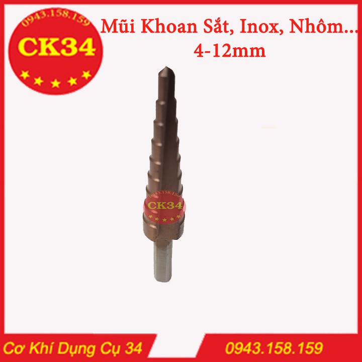 Mũi Khoan Bước Tháp Khoan Inox, Sắt. Nhôm...4-12mm HSS COBAN