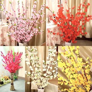 SCành mai - cành đào giả 3 lớp 5 nhánh hàng đẹp cao cấp phụ kiện trang trí tết