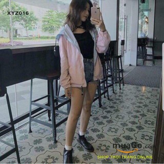 Áo khoác dù 2 lớp mặt được cả 2 mặt thời trang sành điệu,áo khoác dù 2 mặt nữ xanh biển hồng - XYZ016