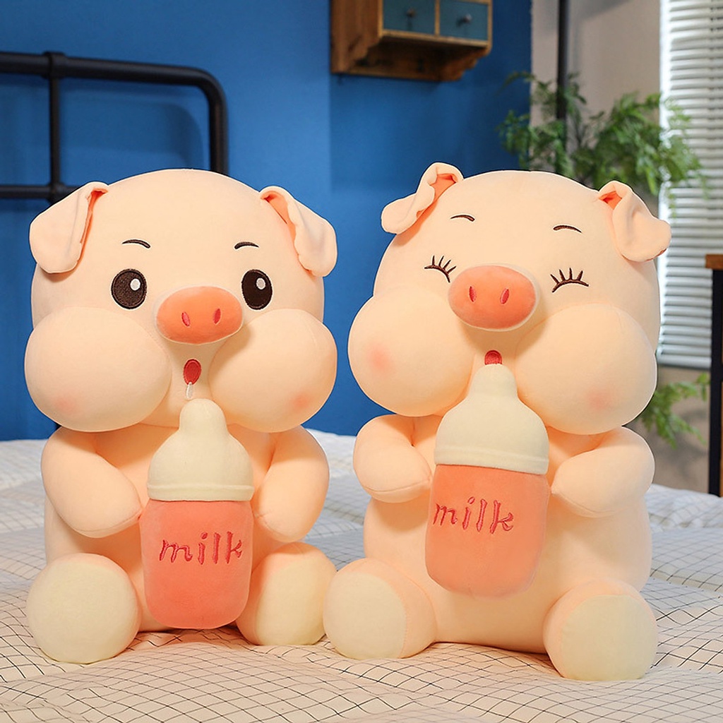 Gấu Bông Heo Ôm Bình Sữa Hàng Cao Cấp, Quà Tặng Cho Mọi Lứa Tuổi: size 25cm/35cm/45cm/55cm/70cm