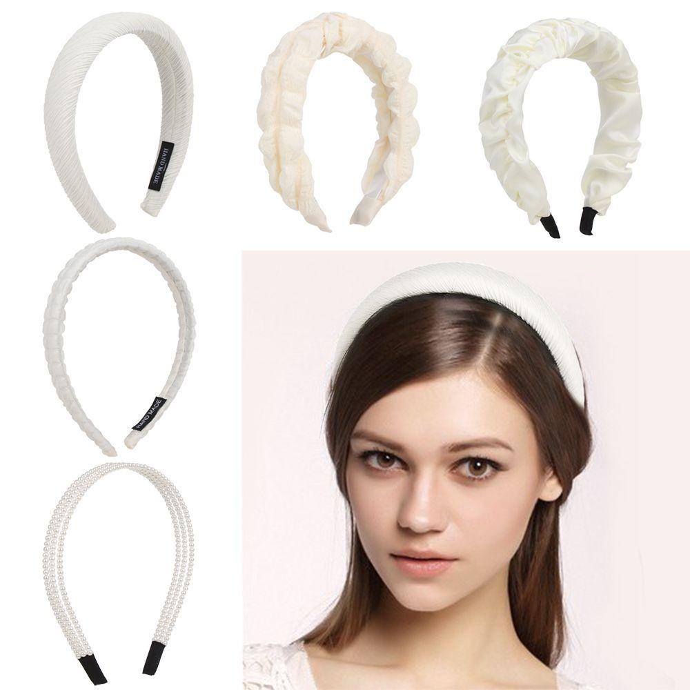 Băng Đô Đội Đầu Bằng Xốp Màu Trắng Trơn Dễ Thương Phong Cách Hàn Quốc Cho Nữ