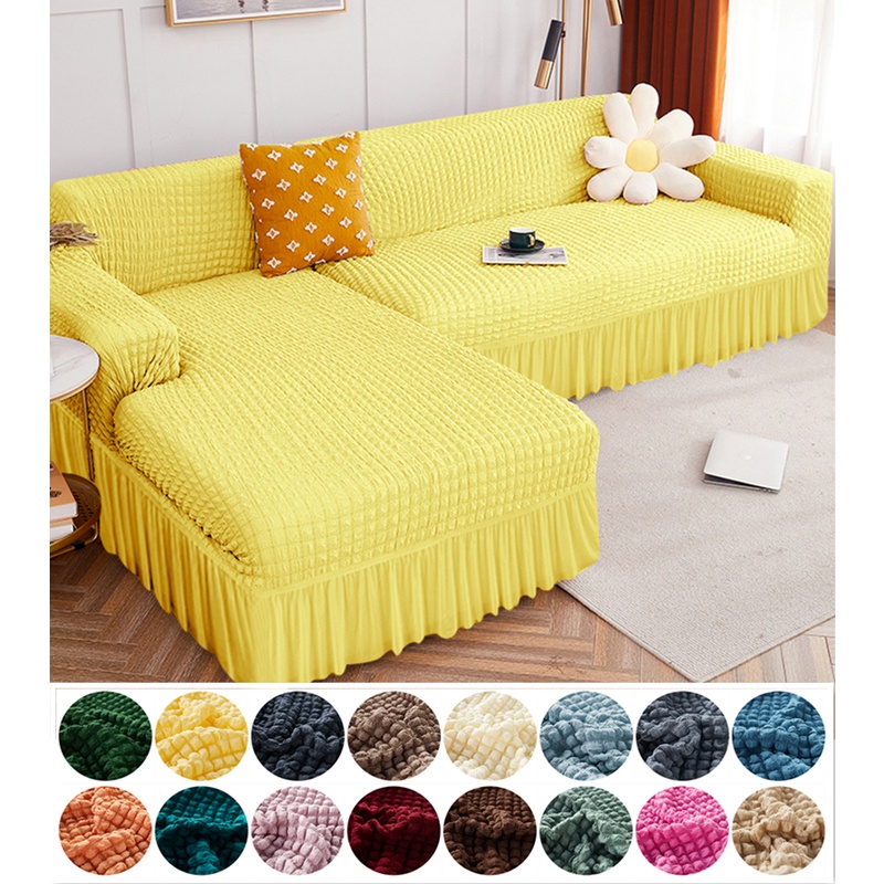 Vỏ Bọc Ghế Sofa 1 / 2 / 3 / 4 Chỗ Ngồi Co Giãn Dày Dặn Màu Trơn Cho Phòng Khách