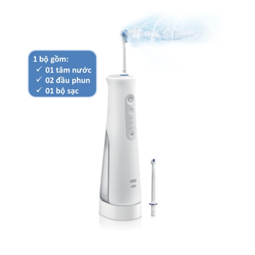 Tăm Nước Cầm Tay Oral-B Water Flosser Advanced- 3 Chế Độ, Công Nghệ Oxyjet Giúp Sạch Kẽ Răng, Sạc Cảm Ứng