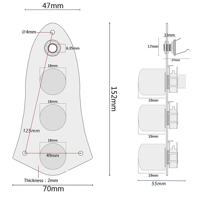 Bảng Điều Khiển Prewired Cho Đàn Jazz Bass J Bass Kèm Dây Kéo Chiết Áp