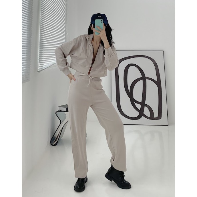 Áo khoác croptop dài tay thời trang GAGO zip-front hooded jacket màu nâu GA3386 | BigBuy360 - bigbuy360.vn