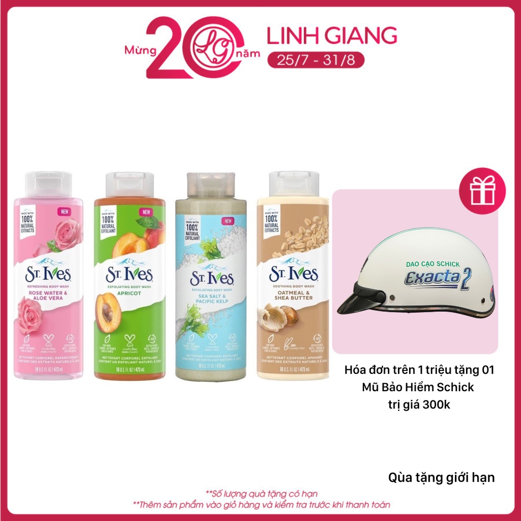 Sữa tắm St.Ives 473ml/650ml dạng hạt scrub tẩy da chết, làm sáng da chiết xuất thiên nhiên Linh Giang chính hãng