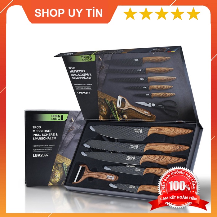 Bộ dao 7 món chính hãng cao cấp chuẩn Đức LebenLang, làm từ thép không gỉ, chống dính đạt tiêu chuẩn an toàn thực phẩm
