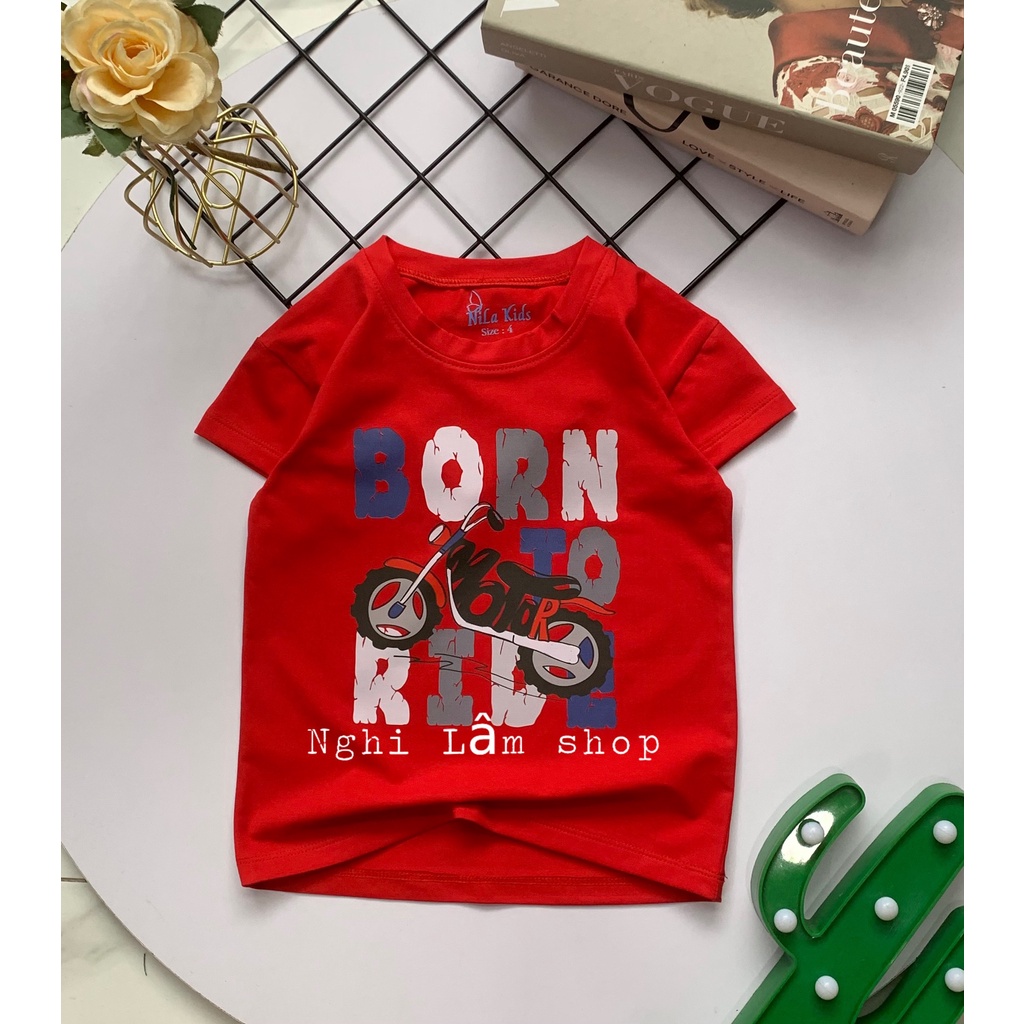 Áo thun ngắn tay bé trai in hình mô tô chất liệu thun cotton 100% co giản 4 chiều mềm mịn mát cho bé từ 10-36kg