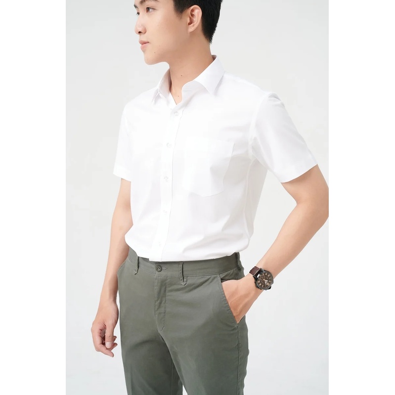 Áo sơ mi trắng nam tay ngắn có túi Merriman mã THMOS417
