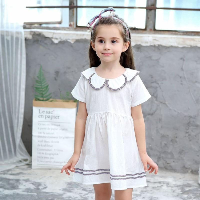 Đầm ngắn tay cổ Peter Pan in họa tiết dễ thương dành cho bé gái