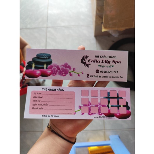100 thẻ khách hàng, phiếu liệu trình spa. in 2 mặt