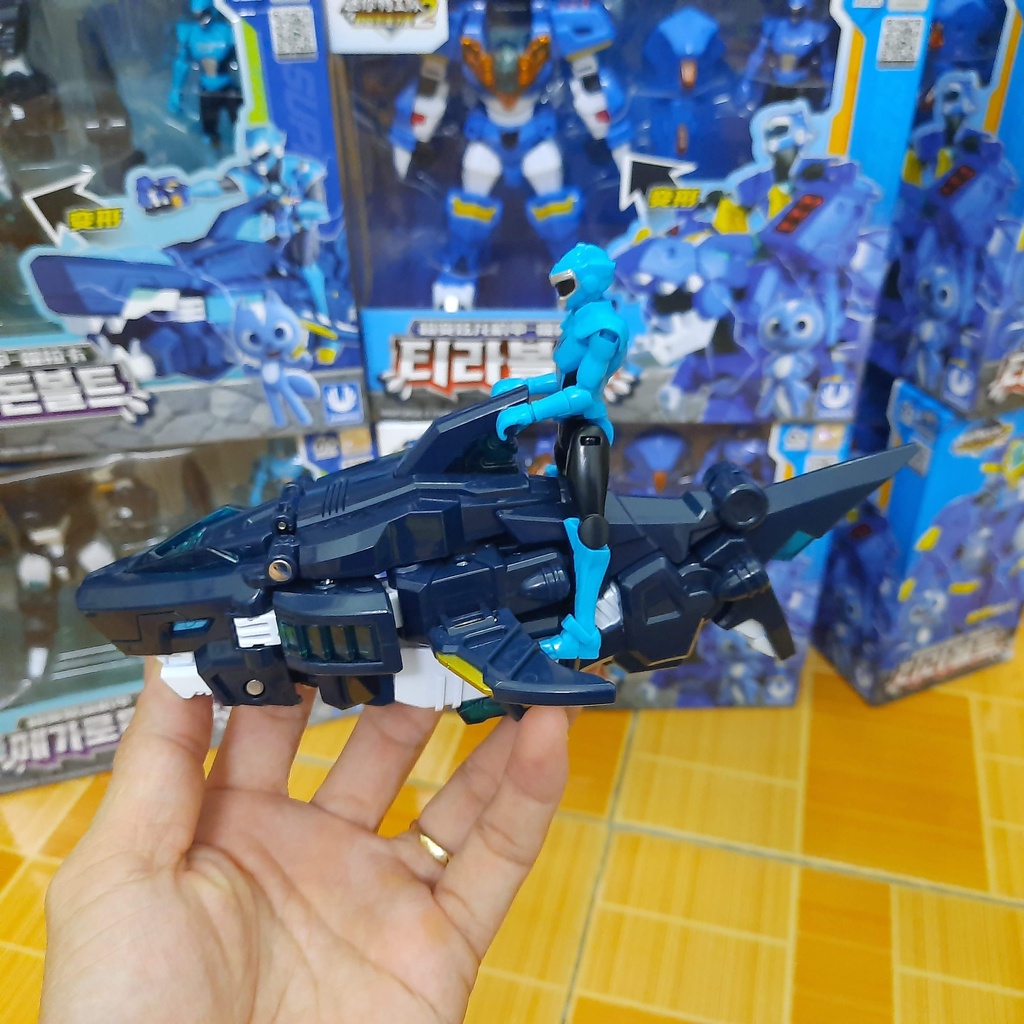 Đồ chơi biệt đội siêu nhân nhí mùa 2 Robot siêu khủng long cá mập Megalodon và Siêu nhân Volt