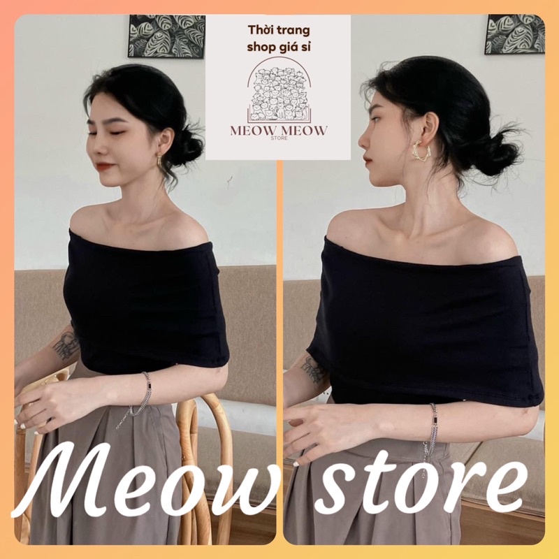 Áo kiểu bẹt vai ôm body chất gân phong cách thu đông