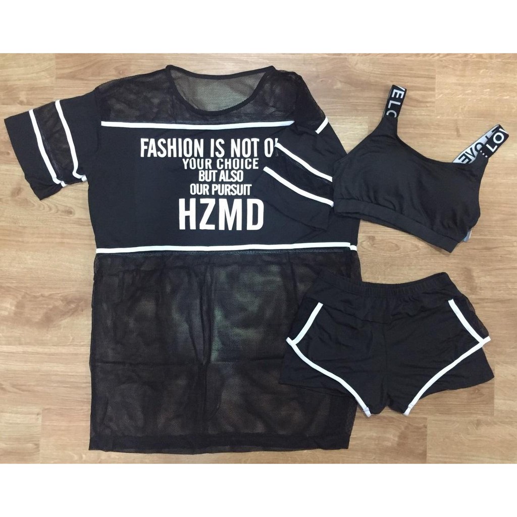 [Sẵn] Bikini đồ bơi thể thao áo lưới - set 3 món | BigBuy360 - bigbuy360.vn