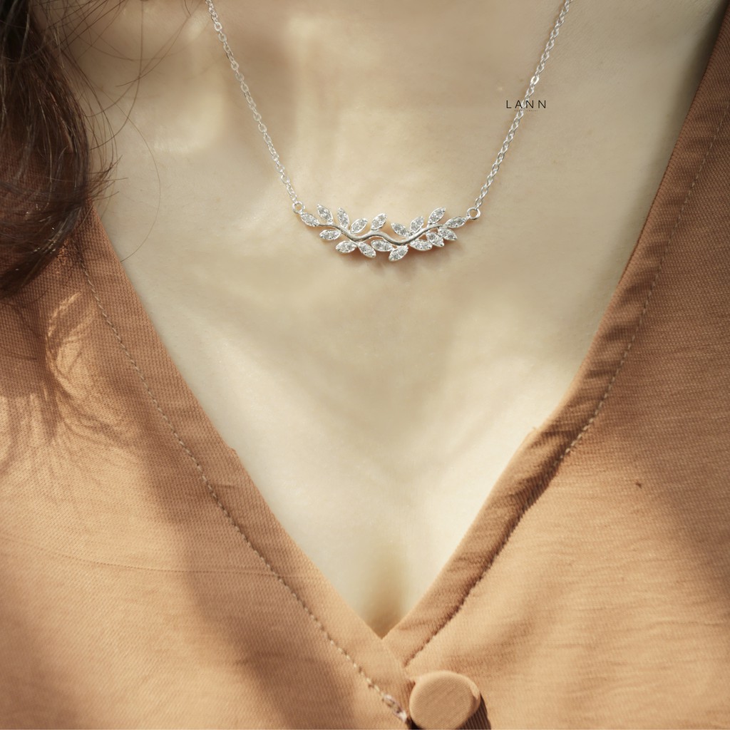 Vòng cổ Nhành lá Olive Kín đá BẠC S925 LANN N056