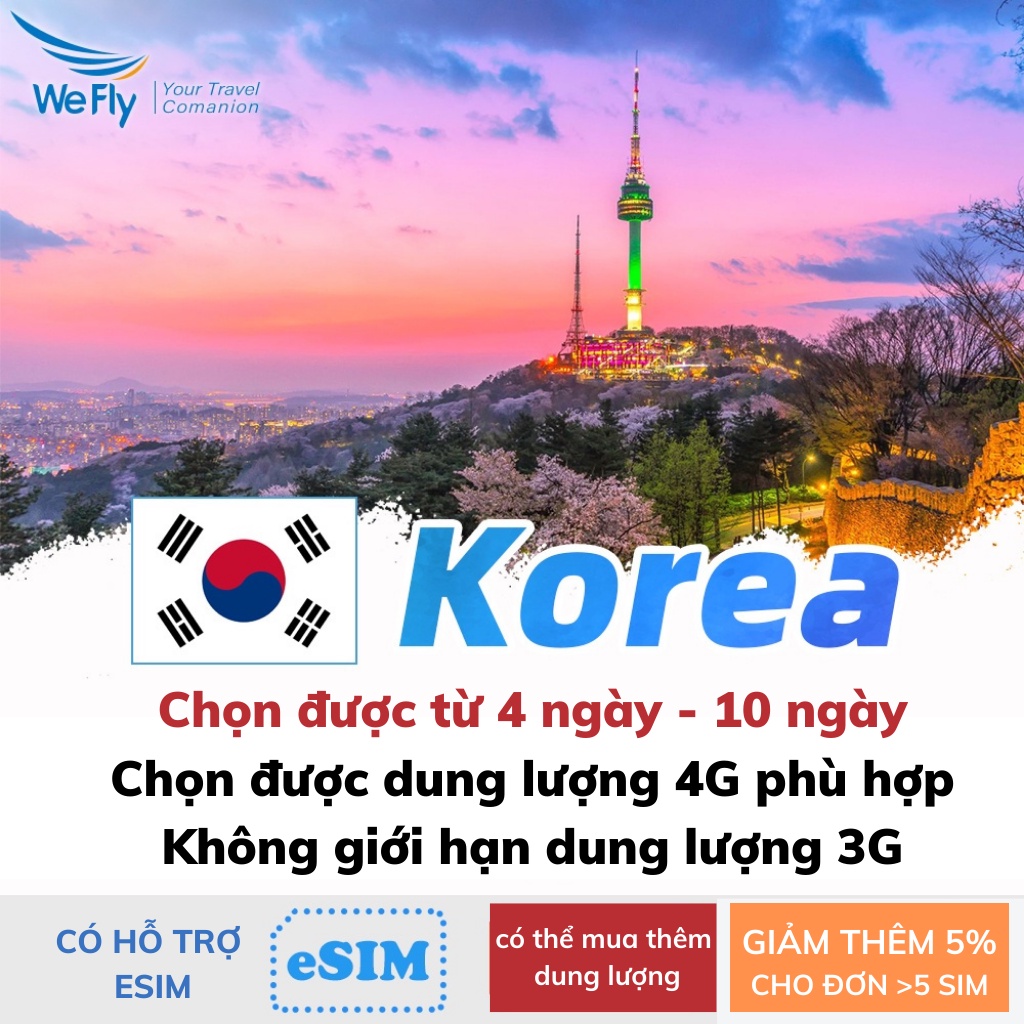 Sim du lịch Hàn Quốc tốc độ cao 4G không giới hạn dung lượng