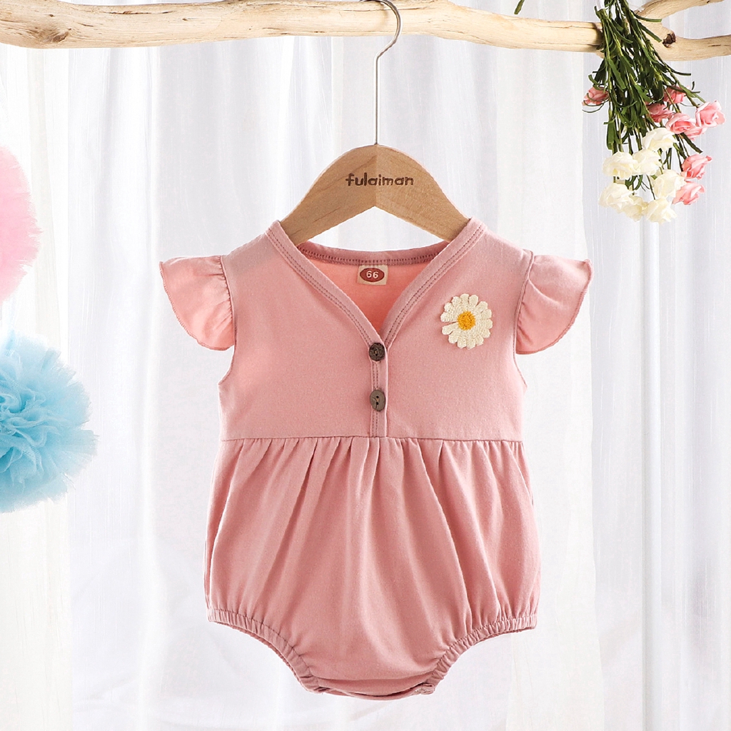 Bộ Áo Liền Quần Chất Cotton Hoạ Tiết Hoa Cho Bé Gái