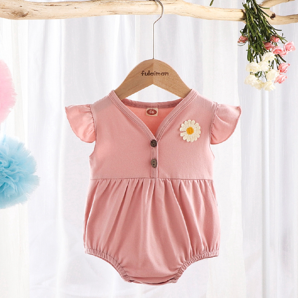 Bộ Áo Liền Quần Chất Cotton Hoạ Tiết Hoa Cho Bé Gái