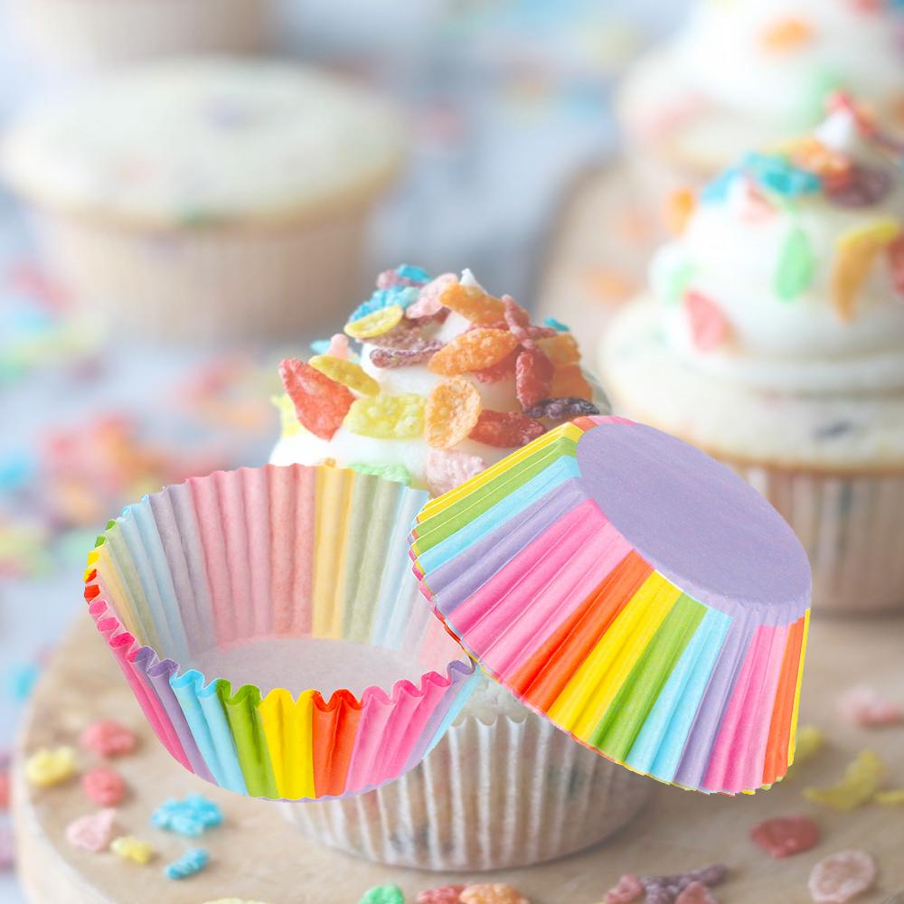 Set 100 Giấy Gói Bánh Cupcake Chống Dầu Màu Cầu Vồng