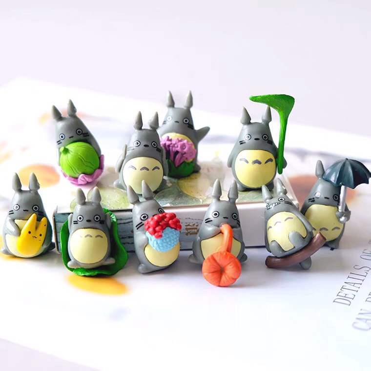 Set 10 mô hình tiểu cảnh TOTORO mini nhiều kiểu dáng đáng yêu trang trí bàn học, phòng ngủ,quà tặng-Ráp