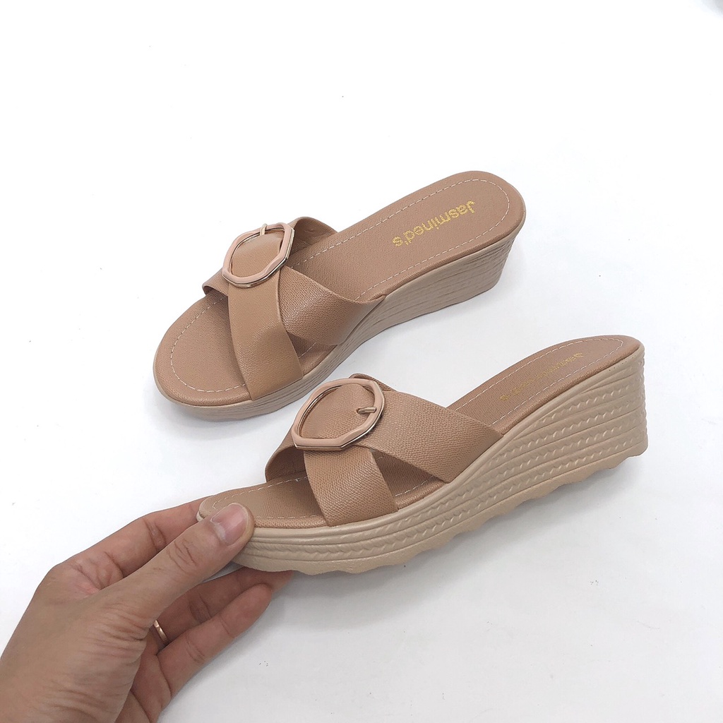 Sandal Nữ Cao Gót Cao Cấp Đế Xuồng CHIMOKA Đế Cao 5 Phân Thiết Kế Quai Nơ Chéo Họa Tiết Khóa Hai Màu Đen Kem 4333