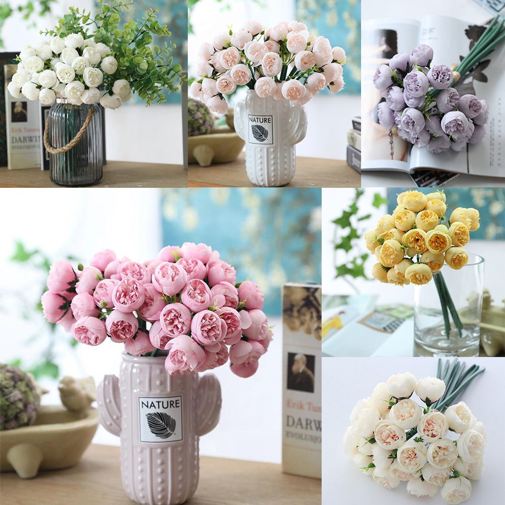 CONOPERY Bó hoa trà vải lụa nhân tạo 27 nụ trang trí nhà ở/ văn phòng sinh động dễ thương xinh