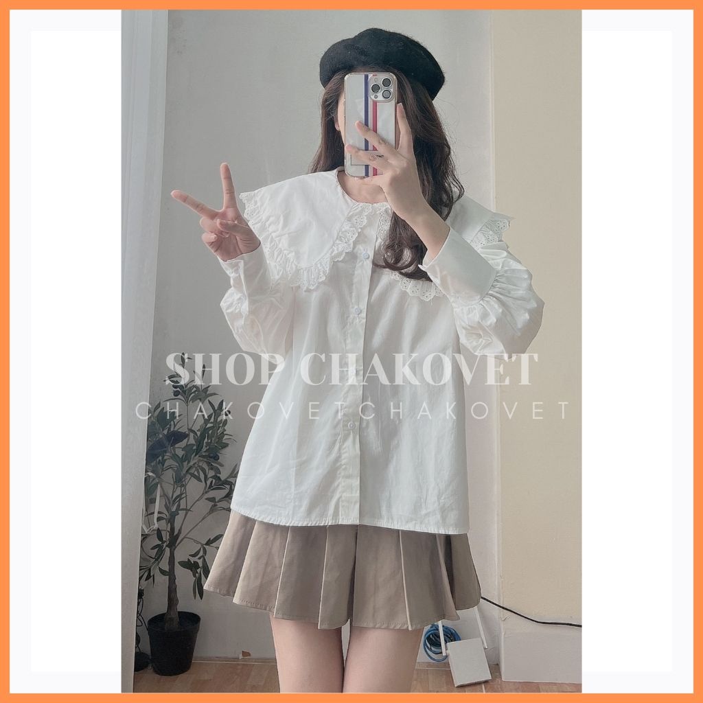 Áo sơ mi nữ dài tay form rộng cổ ren bèo A8166 kiểu áo nữ dáng Babydoll thời trang hàn quốc sang chảnh mặc đi làm đi học | BigBuy360 - bigbuy360.vn