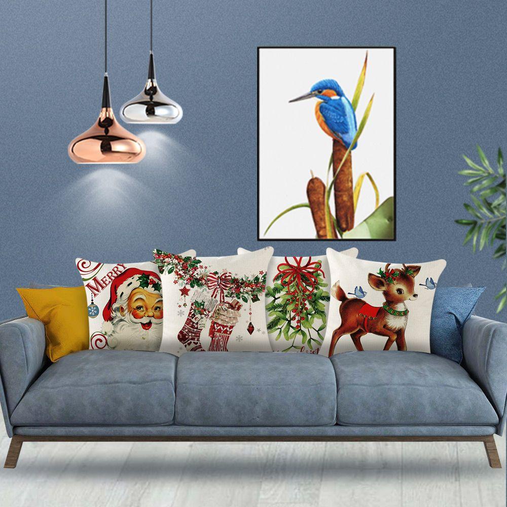 WTTLE Cushion Cover Bedroom Chair Santa Claus Deer Pillowcase