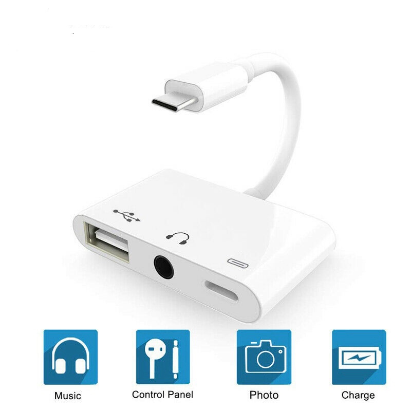 Đầu Đọc Thẻ Otg 3 Trong 1 Chuyển Đổi Cổng Usb Type C Sang Cổng 3.5mm