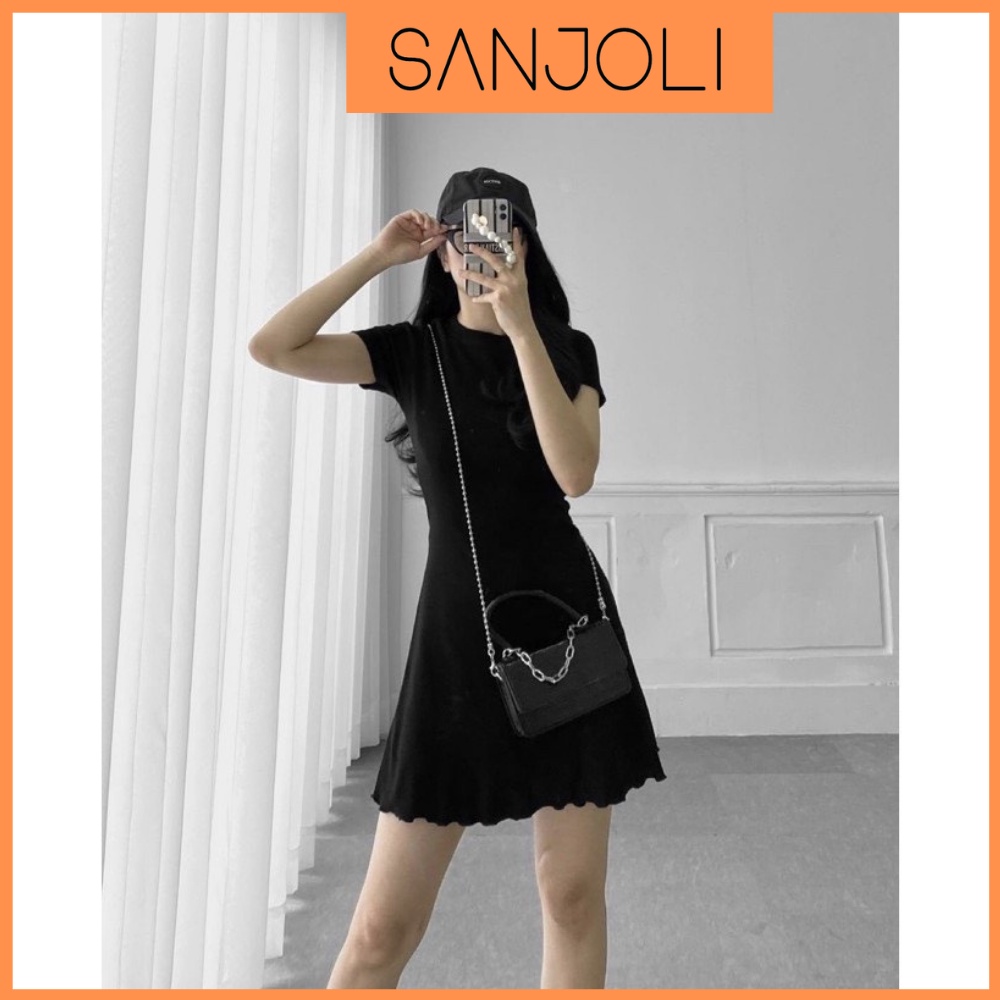Váy Body SANJOLI Đầm Thun Ôm Body Ôm Eo Dáng Xòe Tay Ngắn Đi Dự Tiệc Sang Chảnh VD064 | BigBuy360 - bigbuy360.vn