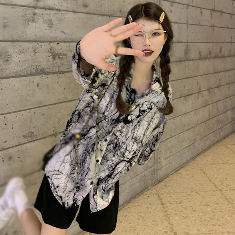 Áo sơ mi tay dài cổ bẻ dáng rộng thời trang Hàn Quốc cho nữ