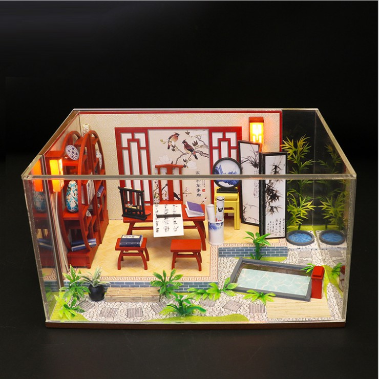 Mô hình nhà DIY Doll House Ink Bamboon in Breezing Kèm Mica chống bụi, Bộ dụng cụ và Keo dán