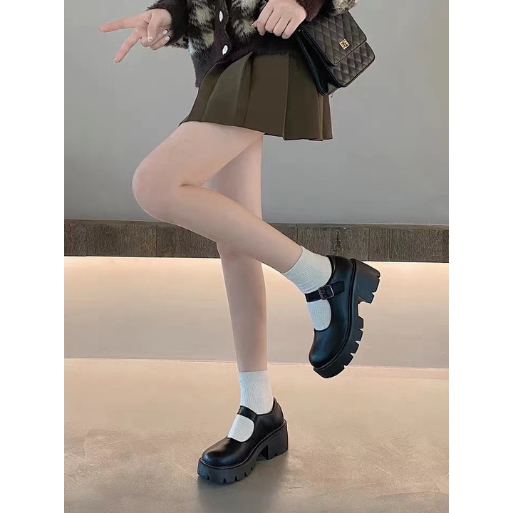 Giày Da Mũi Tròn Đế Dày Phong Cách Lolita Nhật Bản