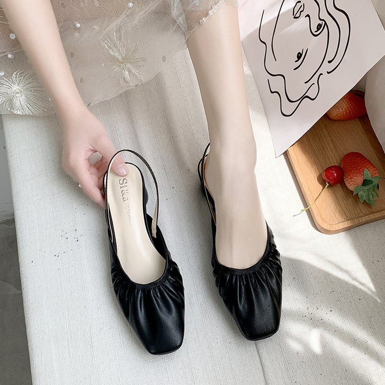 Giày Sandal Nữ Cao Gót Da Nhún Slingback Basic - SA006