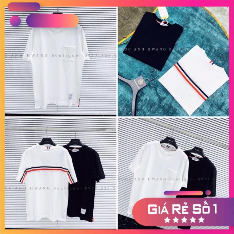 [NEW] Áo thun nữ vạch ngang lưng túi ngực unisex form rộng tay ngắn in hình cổ tròn