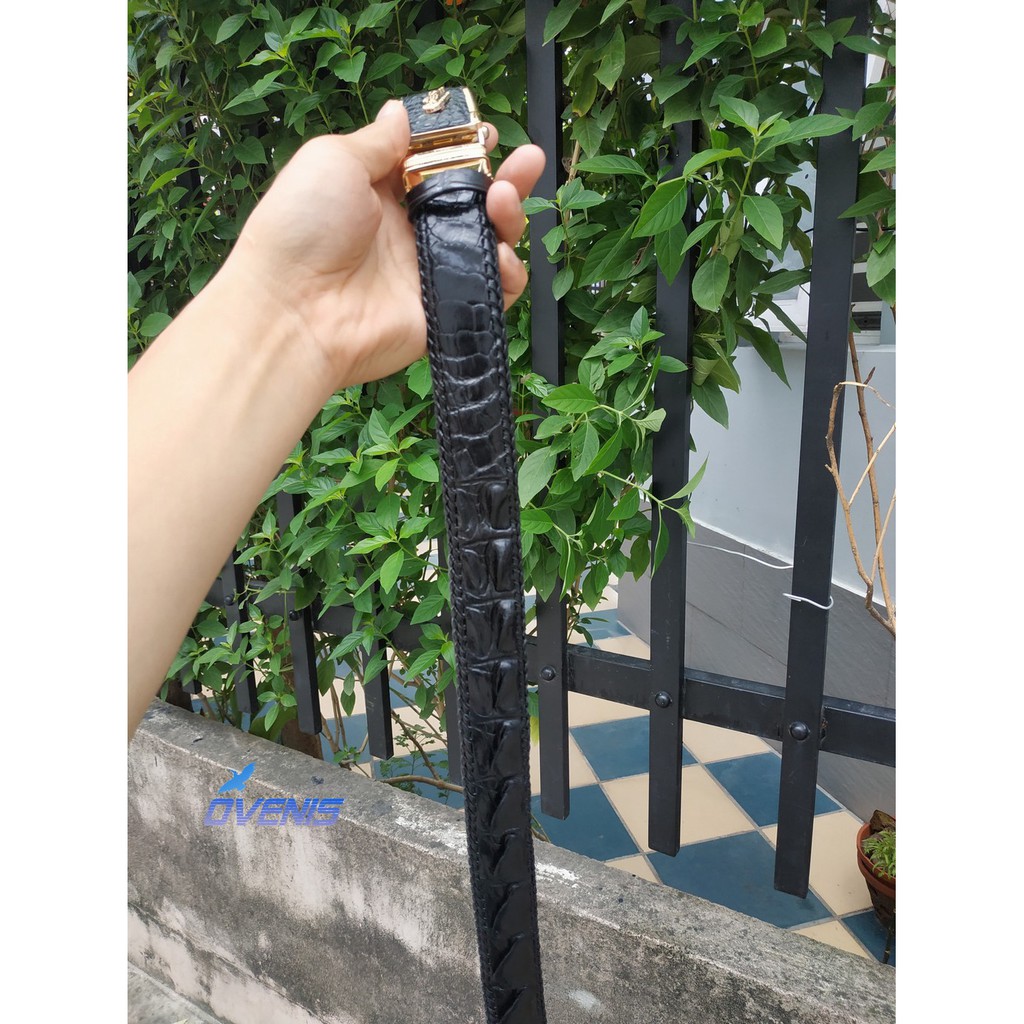 Dây Thắt Lưng Nam Da Cá Sấu Liền Đan Viền Thủ Cồng. Phiên Bản Cao Cấp by Ovenis