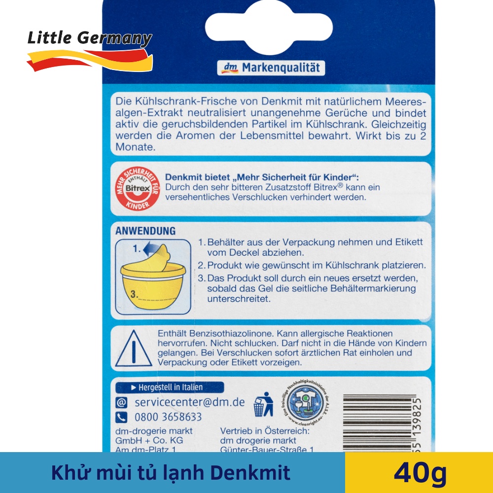 Sáp khử mùi &amp; Kháng khuẩn tủ lạnh Denkmit 40g - Hương chanh tươi mát - Hàng Đức chính hãng