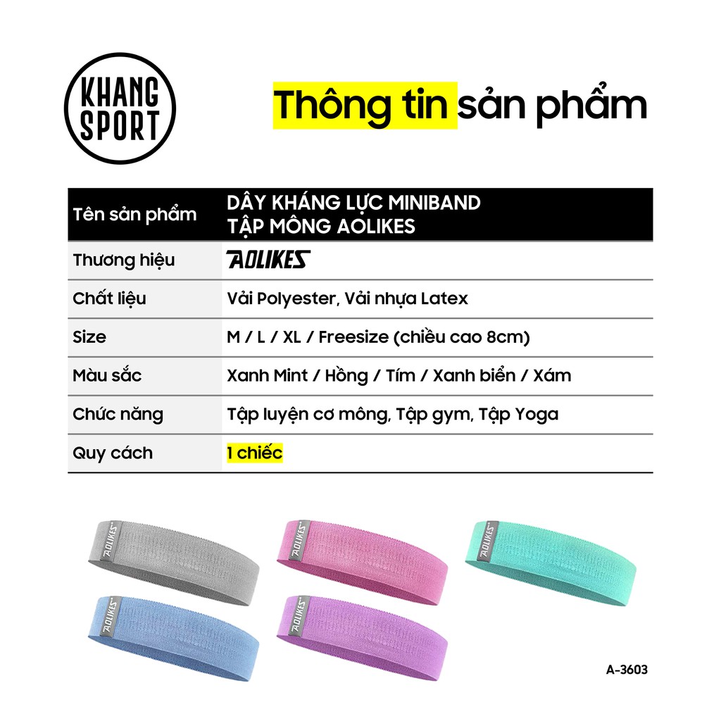 Mini Band Aolikes Có Size A-3603 | Dây Đàn Hồi Kháng Lực Miniband Vải Tập Mông, Tập Gym Chính Hãng Cao Cấp