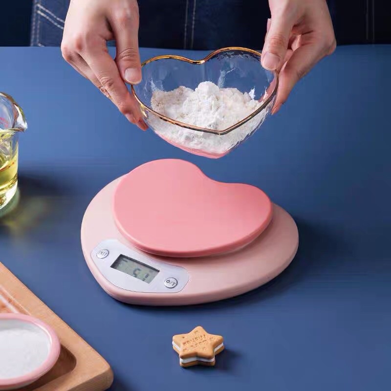 Cân tiểu li trái tim hồng siêu xinh 2021 - Cân điện tử tiểu ly nhà bếp làm bánh siêu chính xác TẶNG KÈM PIN