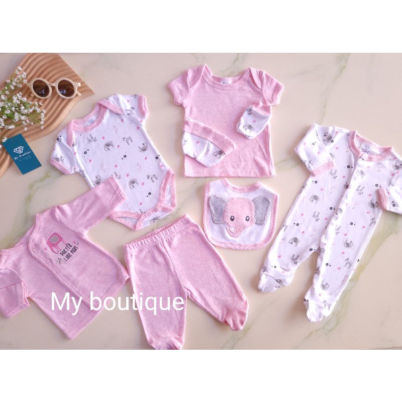 Set đồ sơ sinh cho bé 8 chi tiết, 100% cotton, My boutique, size 0 - 9m.