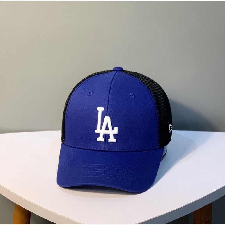 Mũ lưỡi trai lưới xanh dương MLB thêu chữ LA trắng Hàn Quốc, nón kết lưỡi trai phong cách Hàn quốc LA, hàng xuất dư.