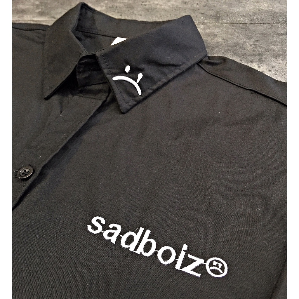 Áo Sơ Mi SAD BOIZ Tay Dài/Tay Ngắn Logo Thêu Trắng Đen Unisex