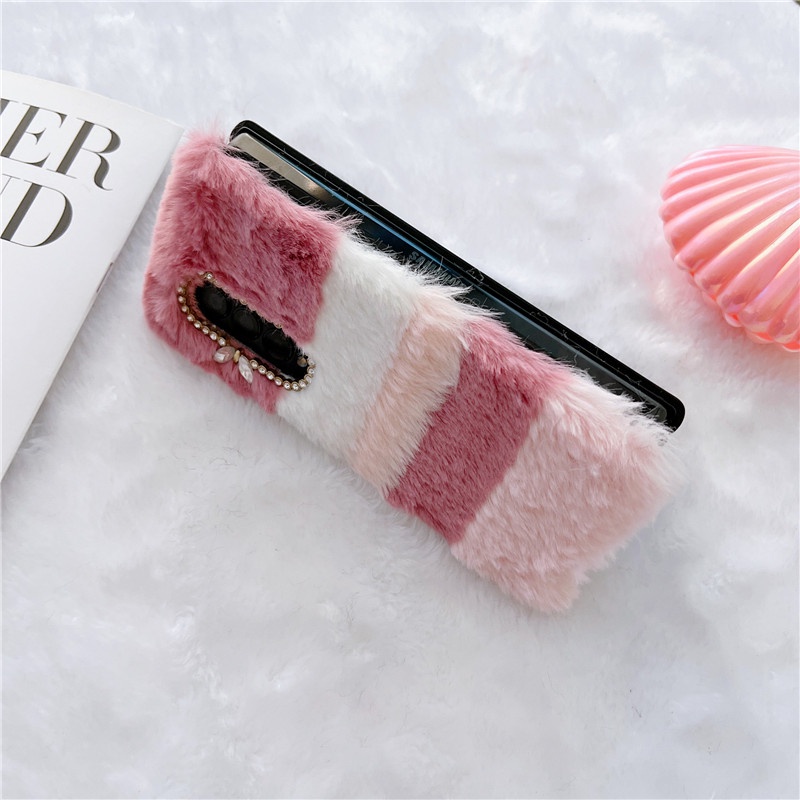 Ốp Lưng Bọc Lông Mềm Đính Hình Tai Thỏ Cho Điện Thoại Samsung Galaxy Z FOLD 3 4 5G